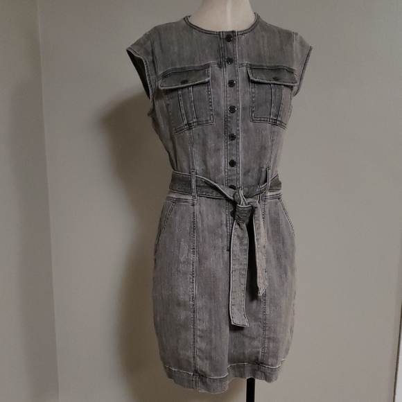 White House Black Market Dresses & Skirts - Grey Washed Denim Shirt Dress with Tie Belt